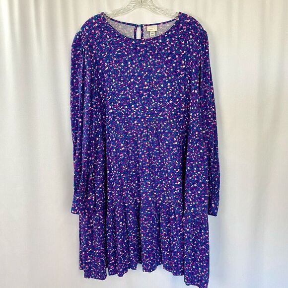 a new day Dresses & Skirts - A New Day Dress Purple Confetti Print Mini Long Sleeve Women’s XXL Loose Fit